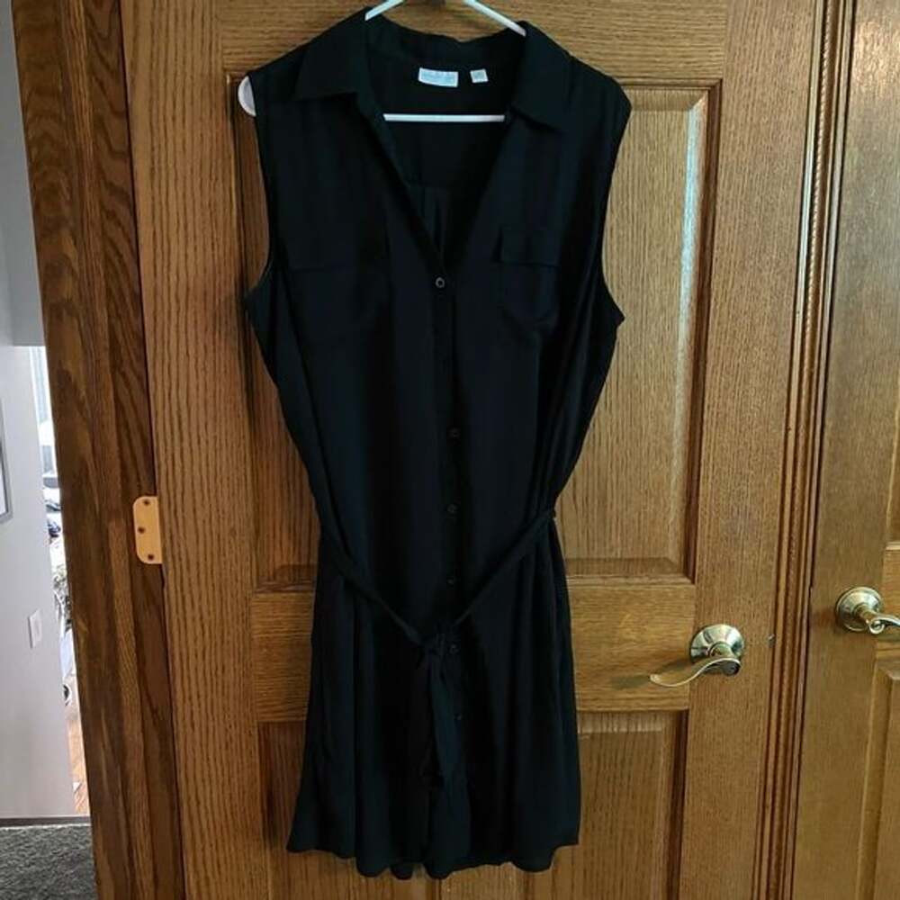 New York & Company Black Sleeveless Shirt Dress